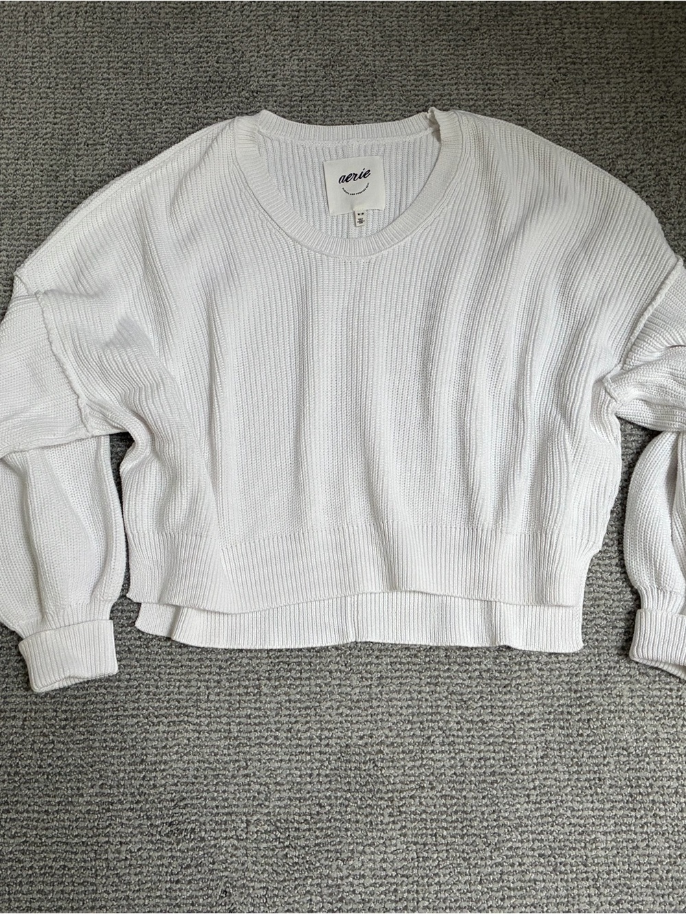 aerie White Ribbed Crew Pullover